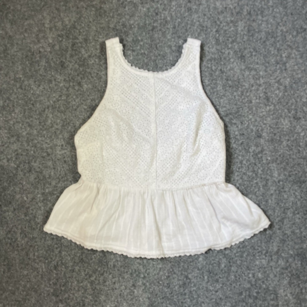 American Eagle Peplum Top Womens XS White Eyelet Sleeveless Boho Dainty Coquette